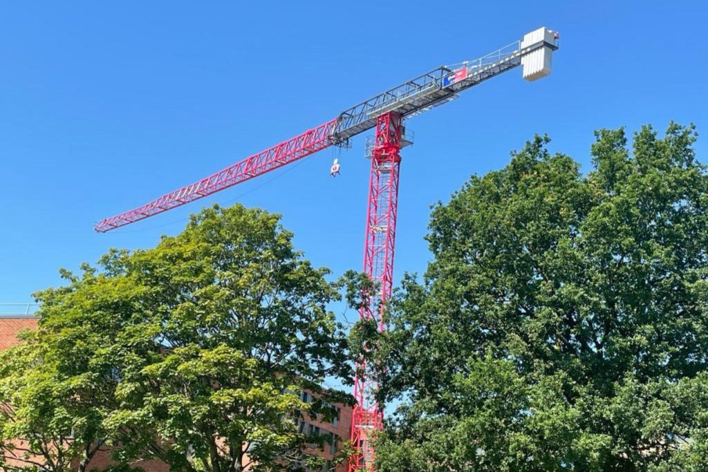 Saez TLS70 12T tower crane on Cranfield University site