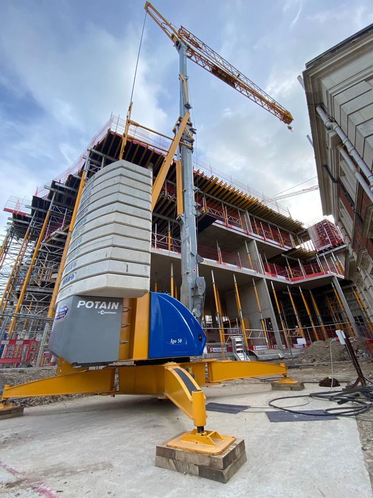 IGO 50 pedestrian operated tower crane working on site. Crane supplied by Mantis Crane hire ireland