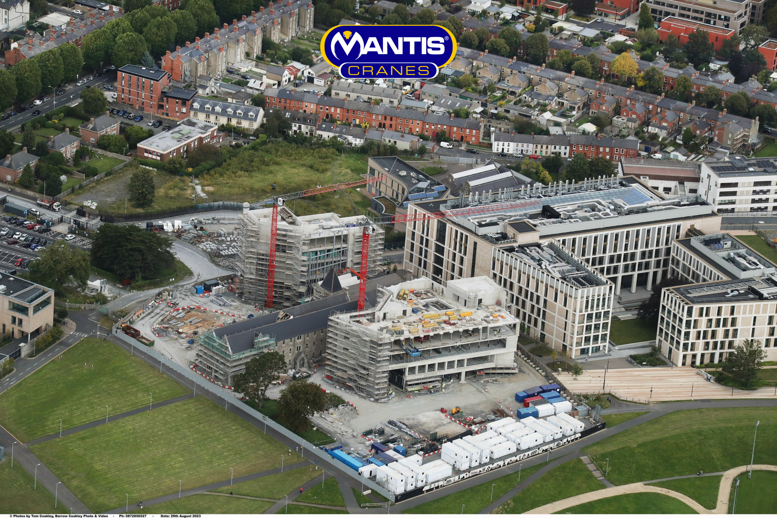 tower crane hire An aerial photo of two tower cranes on the TU Dublin Campus