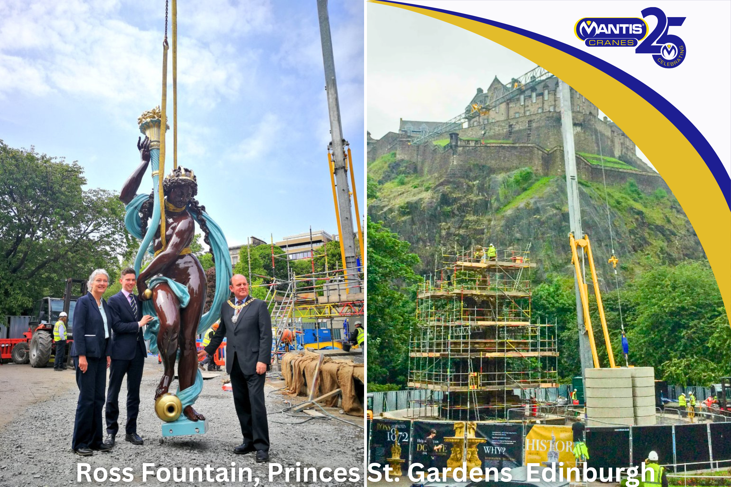 self erecting crane hire A photo of a statue being lifted into place in Edinburgh