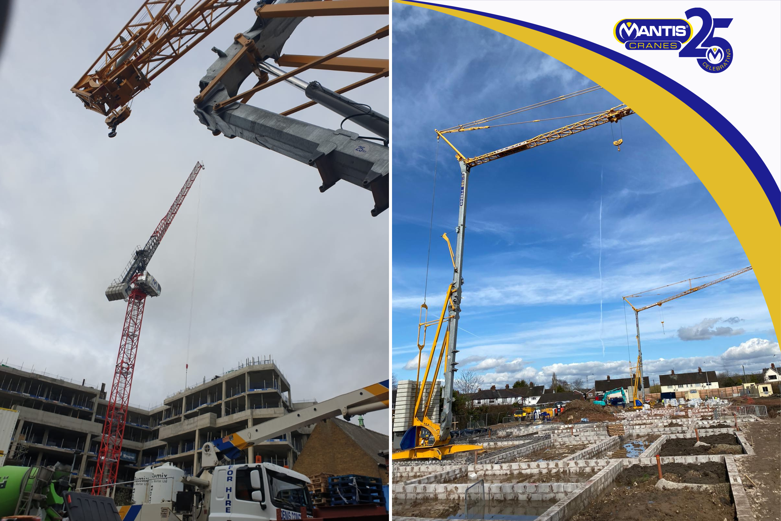 tower cranes for hire A photo of a Mantis Cranes site where multiple cranes are working to improve speed and efficiencies on site.