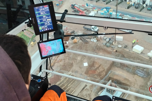 a photo of tower crane camera monitor in the cab