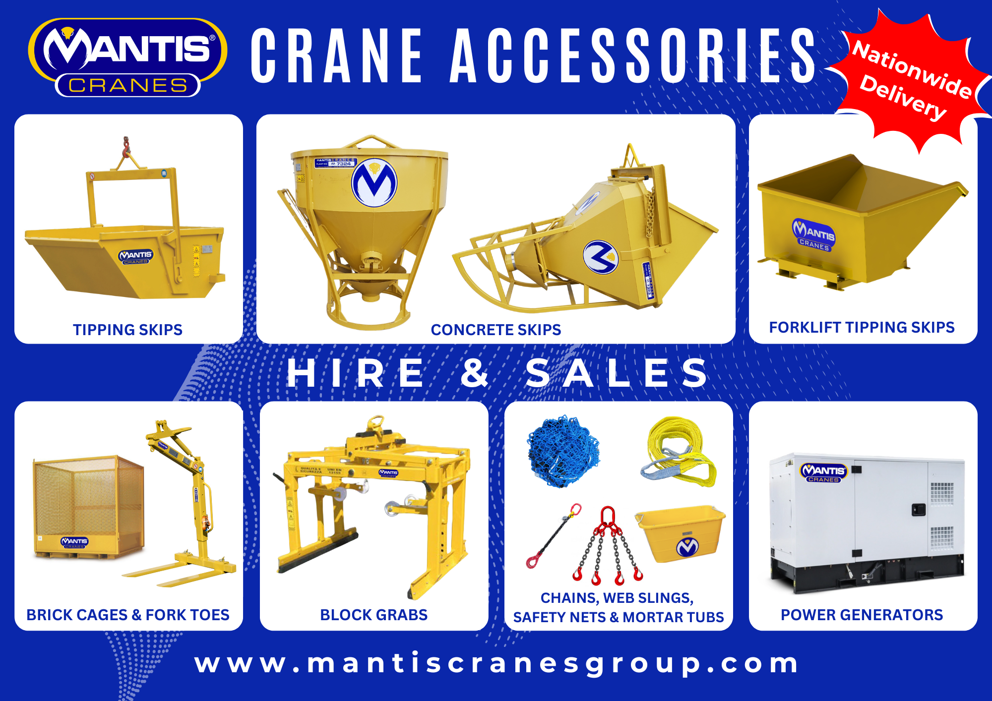 Accessories & Block Cam (A4 (Landscape)) (1) a photo of all the crane accessories available from Mantis Cranes